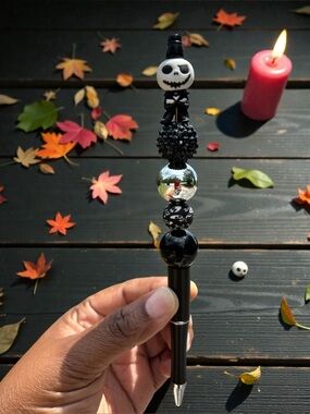 Handcrafted Black Halloween Skull Beaded Pen